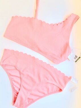 Jessica Simpson Girls Pink Peach Scalloped Swimsuit Bikini Set Size XL 14-16 NEW